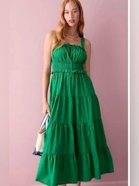 NWT- J. Crew Emerald Green Tiered Maxi Dress